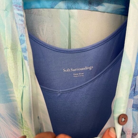 Soft Surroundings Womens Ione Tropical Chiffon Tunic Blouse Top Blue Size PS - Picture 6 of 10